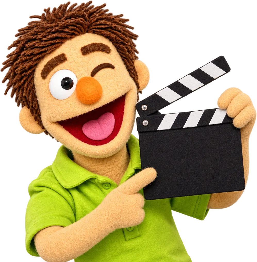 Walt winking with a film clapperboard